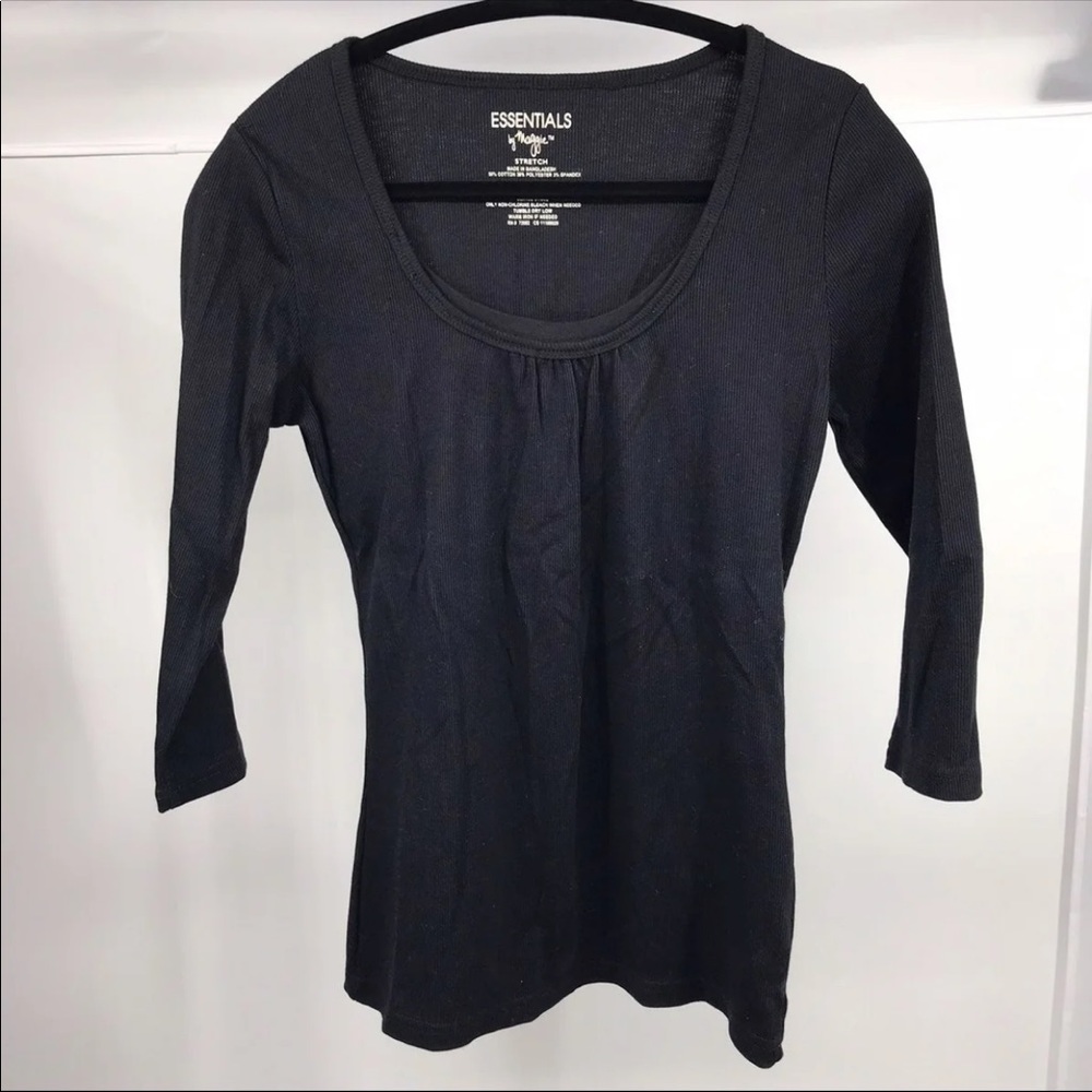NEW Black 3/4 Sleeve Stretch Shirt Top XS